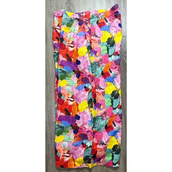 Gorman Bright Colorful 100% Linen Pants Wide Leg Crop Women's 12 - Picture 7 of 14